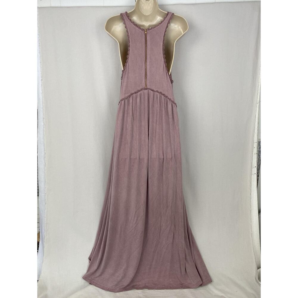 POL Dress Womens Large Dusty Pink Crochet Trim Maxi Boho Flowy Festival Slip Sun - Picture 2 of 13